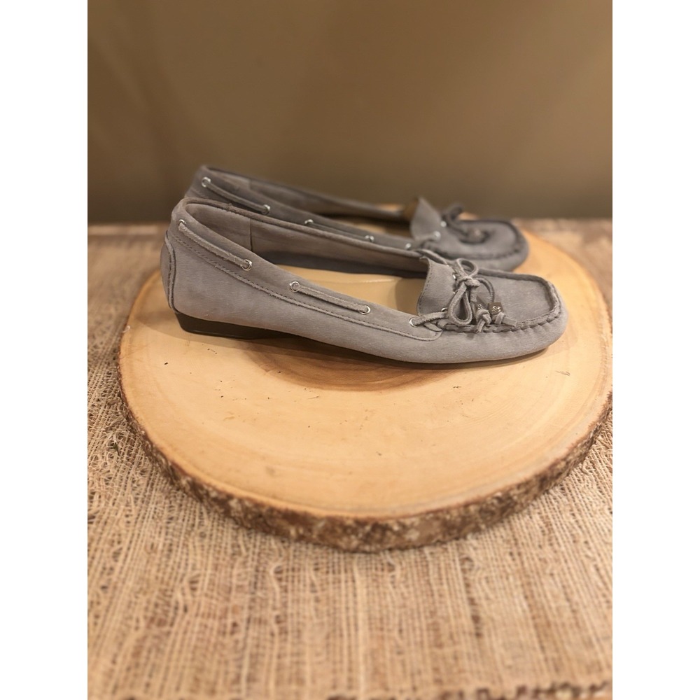 MICHAEL KORS‎ Womens MK Flat Shoes Loafers Moccasins Gray Real Leather Suede 7.5